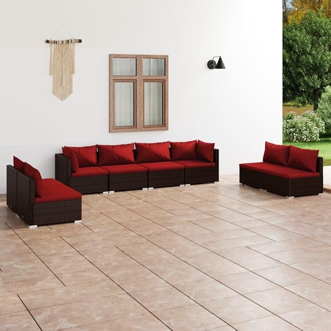 8 Piece Patio Lounge Set with Cushion, Piece Patio Set Furniture Conversation Sets Patio Lounge Set Outdoor Patio Sectional s Poly Rattan Brown