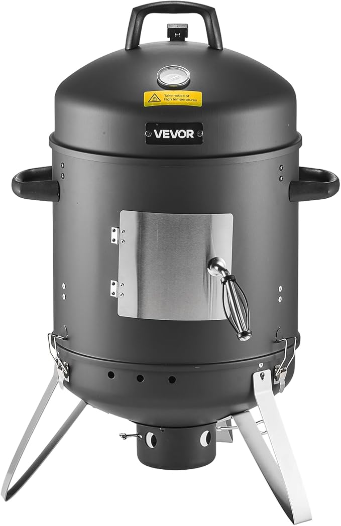 VEVOR Charcoal Smoker, 16" Vertical Charcoal BBQ Grill, Coated Steel Barbecue Smoker with 2 Grilling Grates, Thermometer, Air Vents & Removable Ash Tray, Ideal for Backyard Patio Parties Cooking