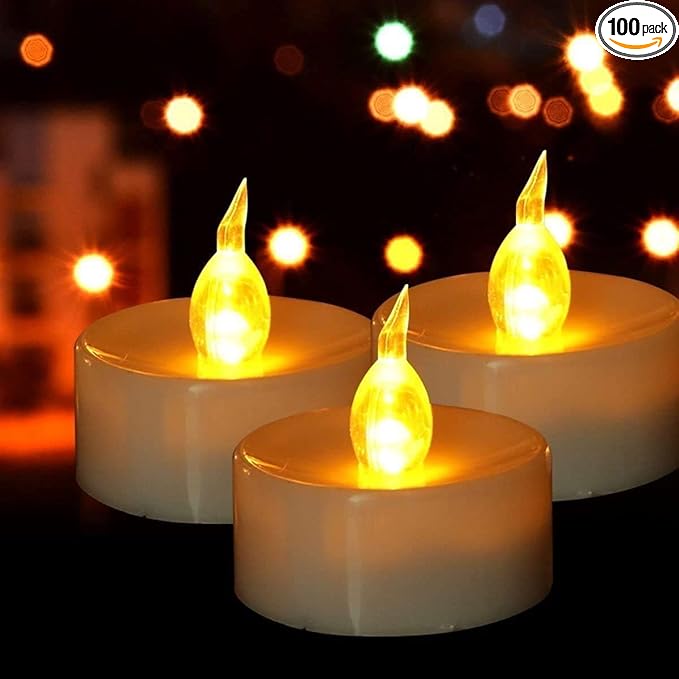 Flameless LED Tea Lights Canadles: 100 Pack Battery Tea Lights, Realistic and Flickering Tealights, Flameless Votive Candles Operated Warm Yellow Electric Fake Candle for Wedding Party Home Decoration