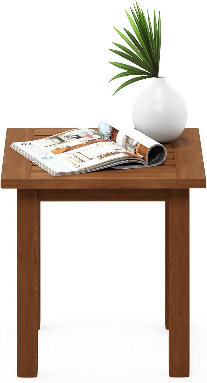 Furinno TIOMAN Outdoor Patio Side Table, Square Accent End Table, Small Outdoor Table for Garden, Porch, Balcony, Teak Oil Finish, Light Wood