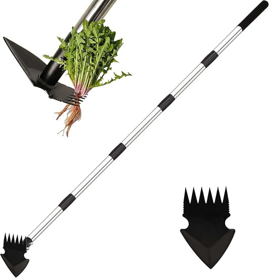 Weed Puller Tool with Long Handle, 62inch Efficient Weed Remover Tool, 2-in-1 Weed Rake and Hoe Garden Tool for Easy Weed Removal & Deeper Root Digging, Manual Weeder Tool for Yard Flower Bed