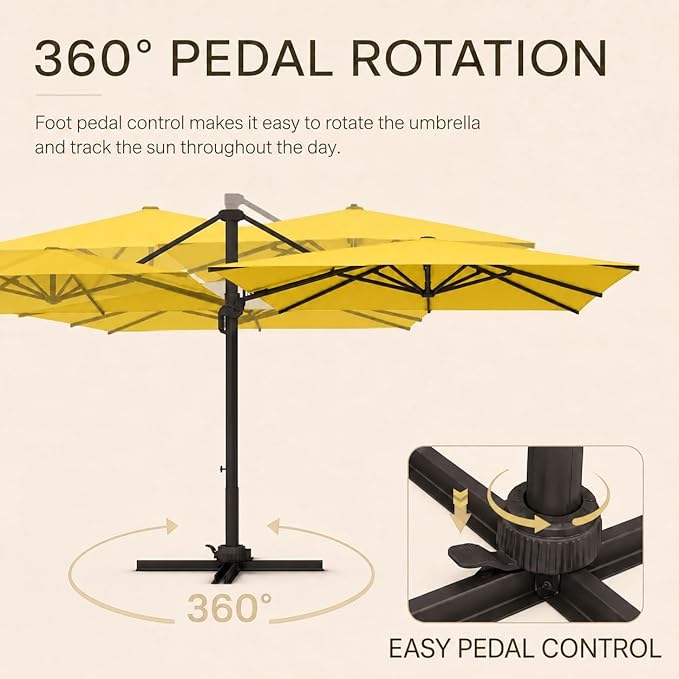 Kingdura 9' X 9' Cantilever Patio Umbrella with Base Included, Large Square Outdoor Offset Umbrella with 360-degree Rotation, 4 Position Tilt, UV Protection for Pool Deck Garden Patio (Yellow)
