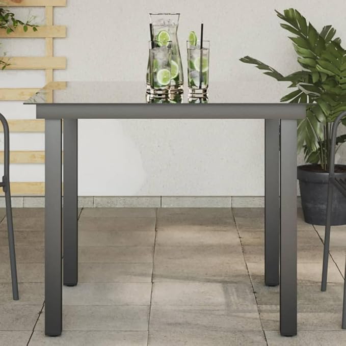 Aluminum Frame Glass Dining Table 31.5in Black Outdoor | Clear Glass Top, Spill-Resistant Surface, Compact for 4, Easy Clean, Patio Balcony Use