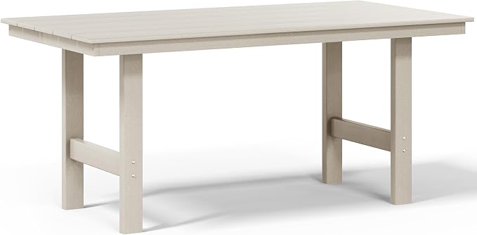 Costaelm Outdoor Patio Table, Outdoor Dining Table for 6, Weather Resistant Rectangle Patio Table with Umbrella Hole for Outside, Garden, Poolside, Porch, Sand