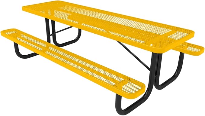 COATEDOUTDOORFURNITURE Heavy-Duty Portable Outdoor Picnic Table, Thermoplastic Coated Expanded Metal Commercial-Grade Patio Dining Furniture Made in America (8ft Rectangular, Yellow)