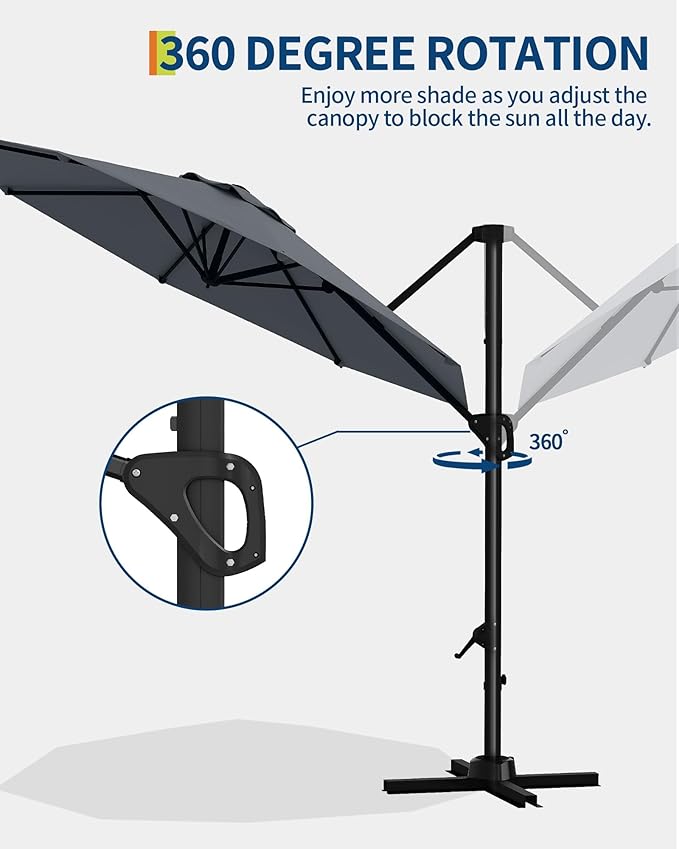 GarveeLife 10FT Patio Umbrella Outdoor Large Cantilever Umbrella Market Sun Shade Windproof Offset Umbrella with 360-Degree Rotation for Garden Deck Pool Patio
