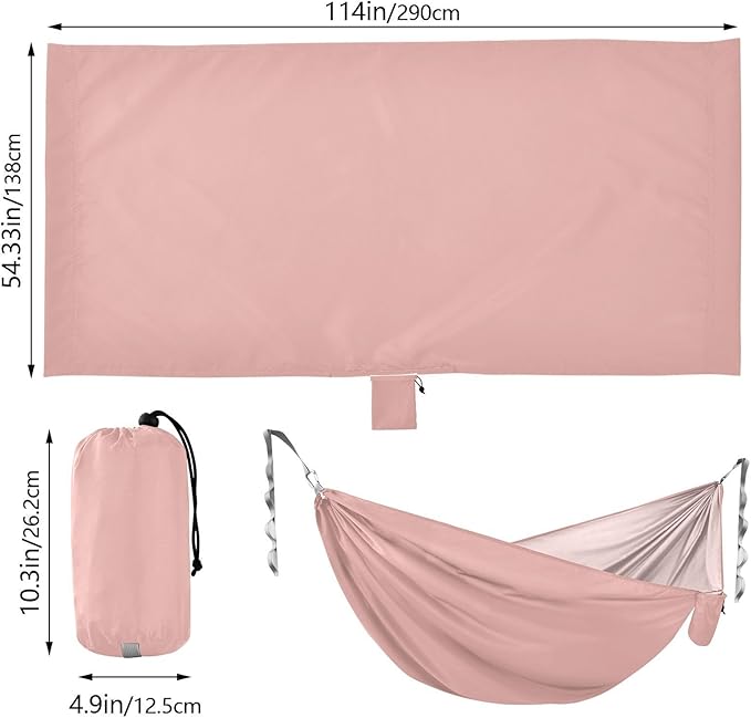 Rose Pink Solid Color Pure Plain Peach 330lb Capacity Outdoor Hammocks with Tree Straps Hanging Hammock for Outside Patio Backyard Poolside hamacas para adultos 2 Personas