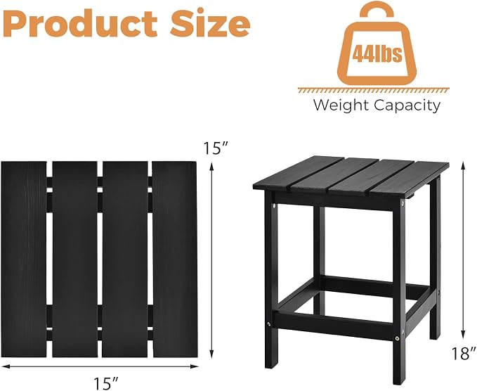 Tangkula Square Outdoor Side Table, Adirondack Table, Outdoor Indoor Chairside End Tables, Weather Resistant, Patio Side Table for Lawn Garden Balcony Backyard Living Room (1, Black-Square)