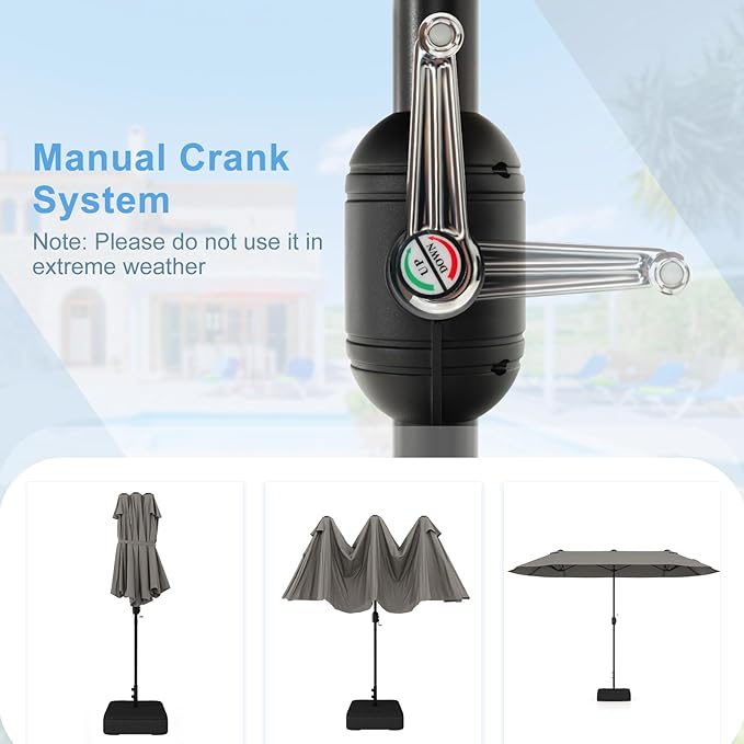 Giantex Patio Umbrella with Base, Double-Sided Outdoor Umbrella with Crank Handle, Umbrella Base Stand with 2 Sandbags, 12 Metal Ribs, Market Umbrellas for Garden Poolside Deck