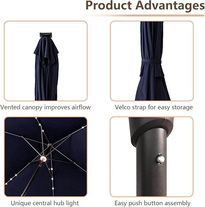 C-Hopetree Rectangular Outdoor Patio Market Umbrella with Solar LED Lights 6.5 x 10 ft