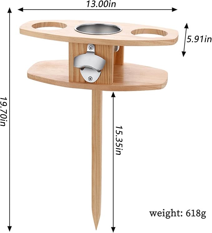 Portable Outdoor Wine Picnic Table Stake: Detachable Outdoor Drink Holder Stakes, Small Wood Beer Table Wine Rack for Family Entertainment, Picnic Camping, Beach Barbecue