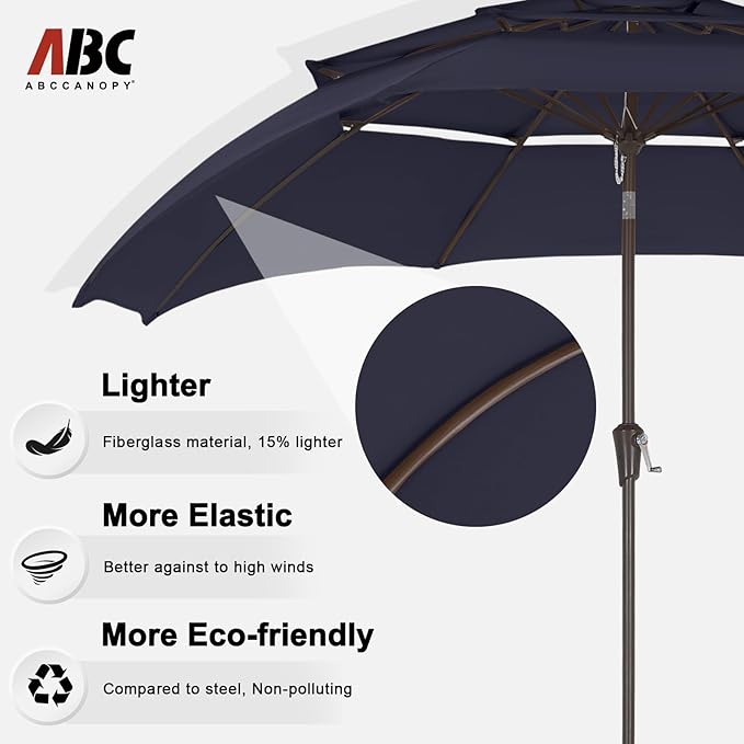 ABCCANOPY 10Ft 3 Tiers Market Umbrella, Outdoor Table Umbrella for Patio, Deck, Backyard (Navy Blue)