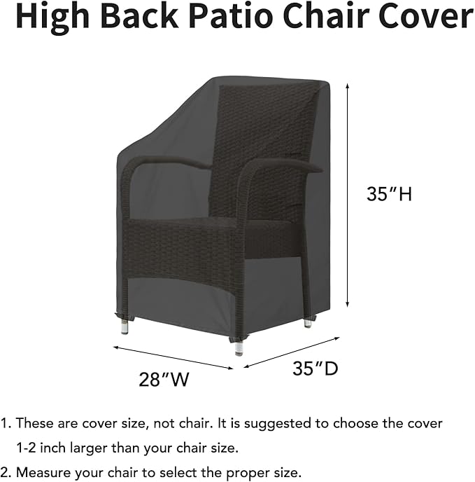 Easy-Going Outdoor High Back Chair Cover UV Resistant Patio Chair Cover Waterproof Lawn Patio Furniture Cover with Tape Sealed Seam (1 Pack-28Wx35Dx35H inch, Black)