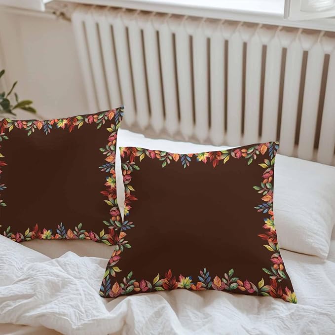 Fall Maple Leaf Outdoor Pillow Covers Waterproof, All Weather Cushion Case Set of 2, Red Orange Botanical Farmhouse Decorative Pillowcases for Sofa Couch Bed Decor Patio Furniture 24"x24"