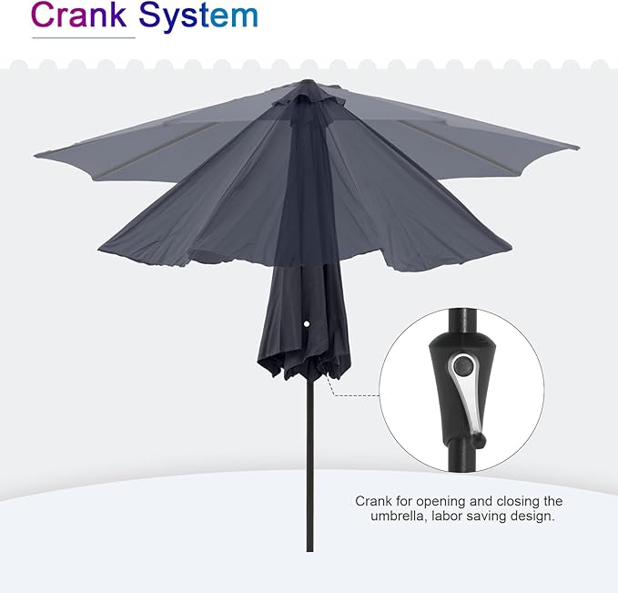 COBANA Patio Umbrella, Outdoor Table Umbrella of 9-Feet with 8 Ribs and Push Button Tilt and Crank, Dark Blue