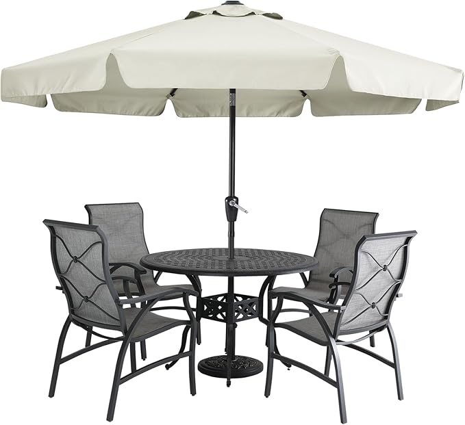 MASTERCANOPY 9ft Patio Umbrella with Valance, Crank and Tilt – 8 Ribs Outdoor Market Umbrella, UV/Fade Resistant, Waterproof Canopy with Wind Vent for Garden, Deck, Backyard, Pool (Light Beige)