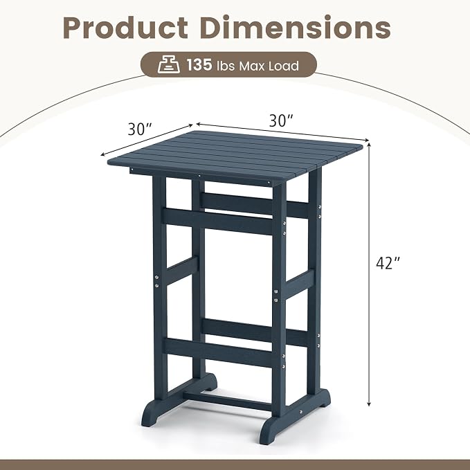 Tangkula 30" x 30" Square Bar Table, Patio HDPE Bar Height Dining Table w/Slatted Tabletop, Outdoor All-Weather High-Top Bistro Table for Poolside, Backyard, Balcony