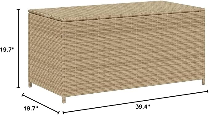 Wicker Outdoor Deck Box, Outdoor Garden Storage Box with Lid, PE Rattan Storage Container for Pillows, Cushions, Gardening Tools, 39.4"x19.7"x19.7" Mix Beige