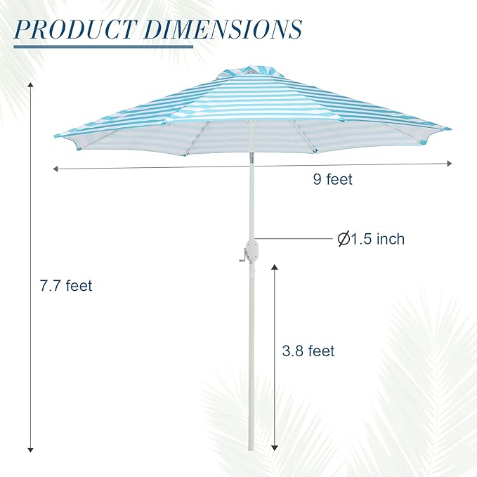 BPS 9FT Outdoor Patio Umbrella, Outdoor Market Table Umbrella with 8 Sturdy Ribs, Push Button Tilt and Crank for Garden, Deck, Backyard, Poolside