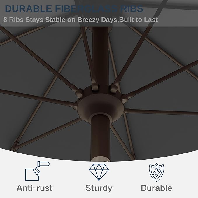 9ft Patio Umbrella with Push Button Tilt and Crank,Outdoor Market Table Umbrella UV Protection 8 Sturdy Ribs for Backyard,Garden,Pool,Deck(Gray)