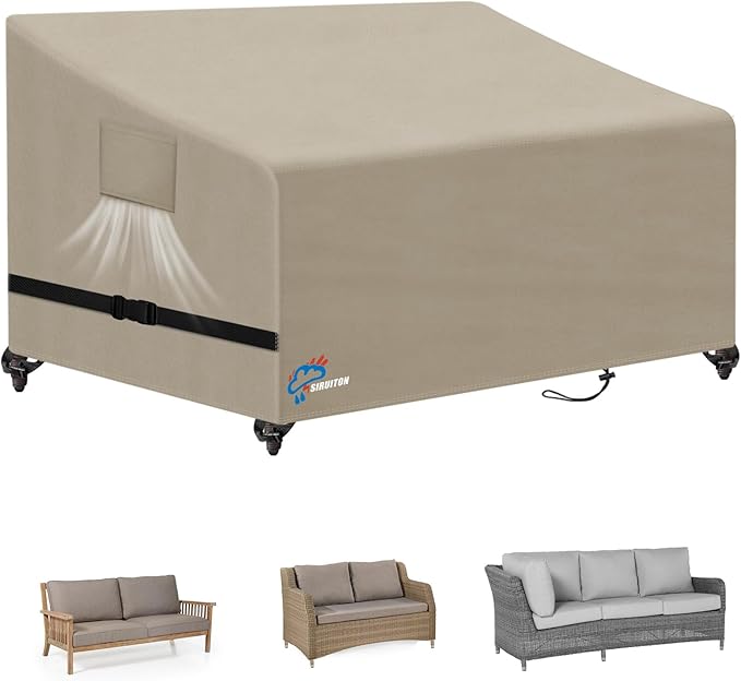SIRUITON 3-Seat 104" W x 40" D x 35" H Garden Patio Sofa/Loveseat/Bench Cover, Heavy Duty 420D Oxford Waterproof Outdoor Sofa Cover, Lawn Patio Furniture Covers