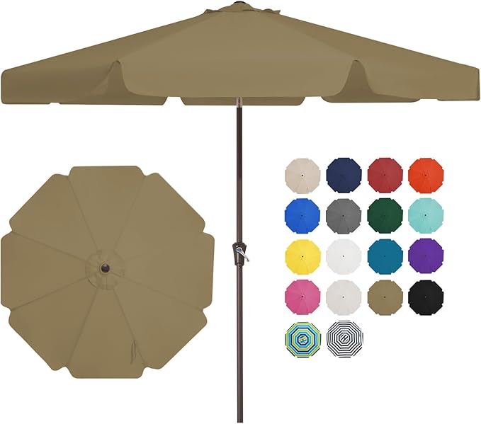 JEAREY 9 FT Patio Umbrella Outdoor, Table Umbrellas Market Umbrella w/Push Button Tilt/Crank, 8 Sturdy Ribs(Tan)