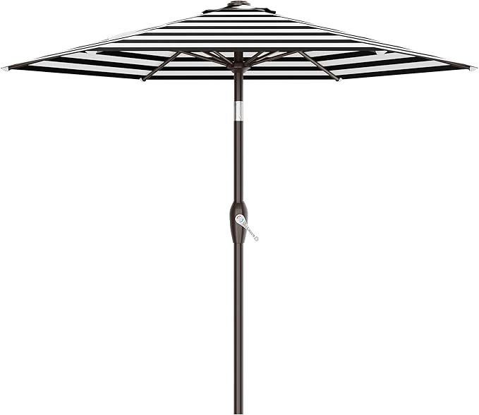 AreShark 7.5FT Patio Umbrella Table Market Umbrella w/Tilt and Crank, Heavy-Duty Outdoor Umbrellas for Pool, Deck, Garden and Backyard, Black & White Stripe
