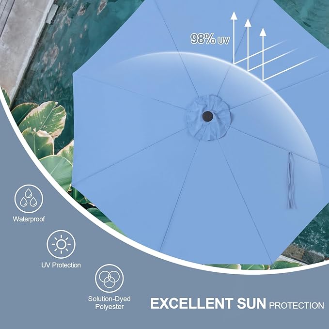 Tempera 9FT Scalloped Tassel Patio Umbrella, Outdoor Market Umbrellas with 8 Sturdy Ribs with Crank & Pust Button Tilt,Fade Resistant Canopy