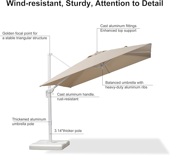 PURPLE LEAF 9 FT Patio Umbrella White Cantilever Umbrella Aluminum Square Outdoor Offset Umbrella Hanging Windproof with 360° Rotation for Garden Deck Pool, Beige