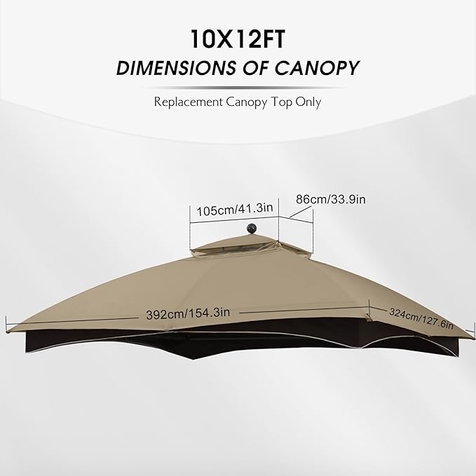 MASTERCANOPY Replacement Canopy Top for Lowe's Allen Roth 10x12 Gazebo #GF-12S004B-1 (Khaki,Polyester)