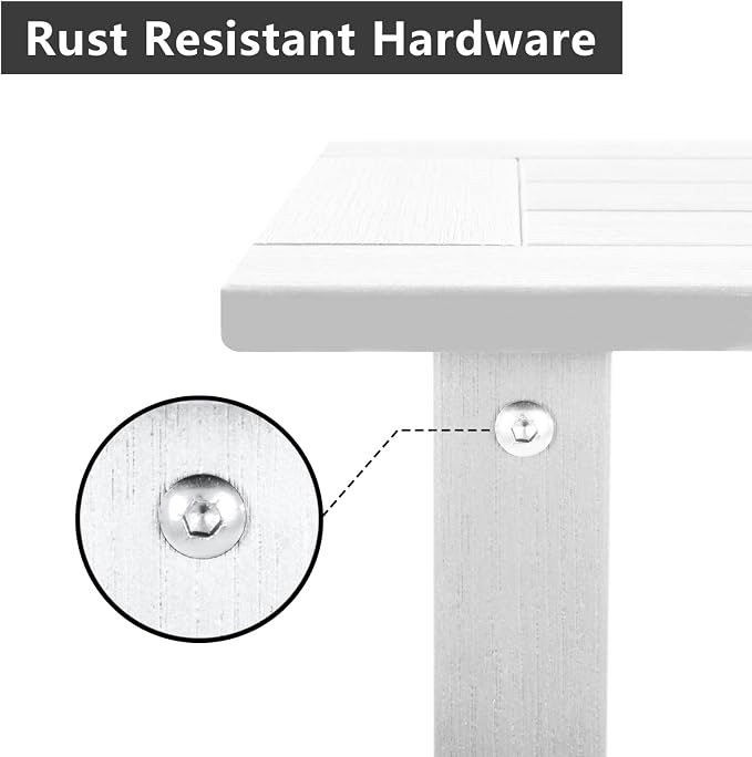 Meluvici Double Adirondack Outdoor Side Table Weather Resistant, Patio Rectangular End Table for Adirondack Chair, White