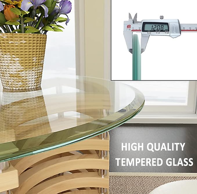Meihua Glass Table Top, 36 Inch Round 1/2" Thick Beveled Polished Edge, Tempered Glass Table Outdoor for 360 Degree Rotatable.