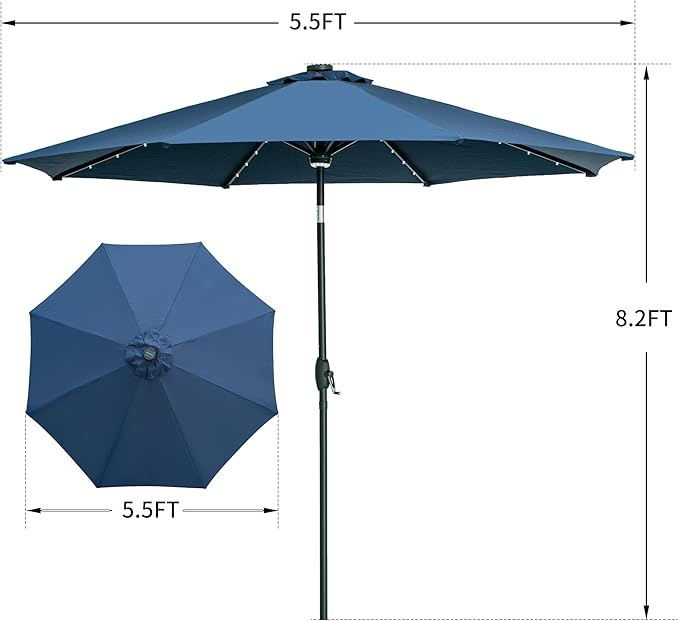 GDY 10Ft Patio Umbrella, Table Umbrella with 40 LED Lights, Outdoor Umbrellas for Patio, with Tilt and Crank, Center Light, for Garden, Deck, Backyard, Pool, and Beach.