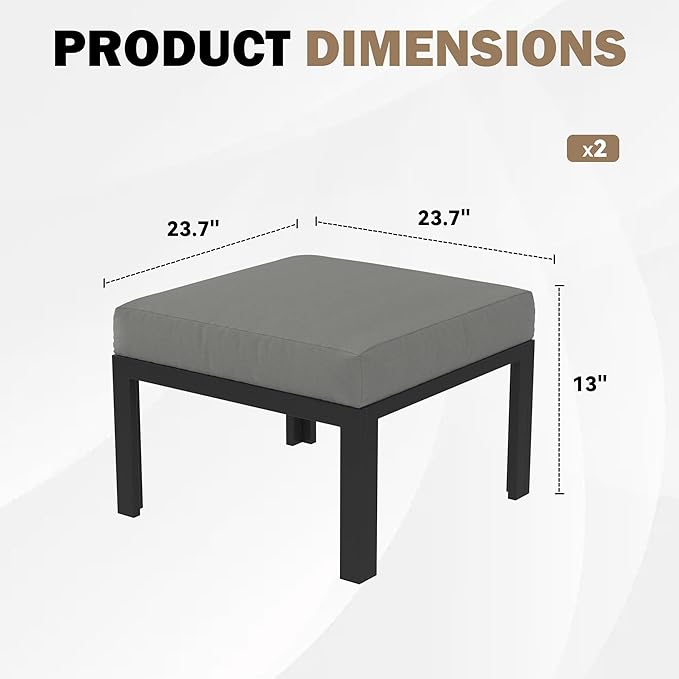 HOMREST Oversized Metal Outdoor Ottoman, 2-Piece Aluminum Footstool w/Removable Cushion, Multipurpose Footrest Stool Additional Seating, Set of 2 Outdoor Ottomans for Patio Deck (Gray)