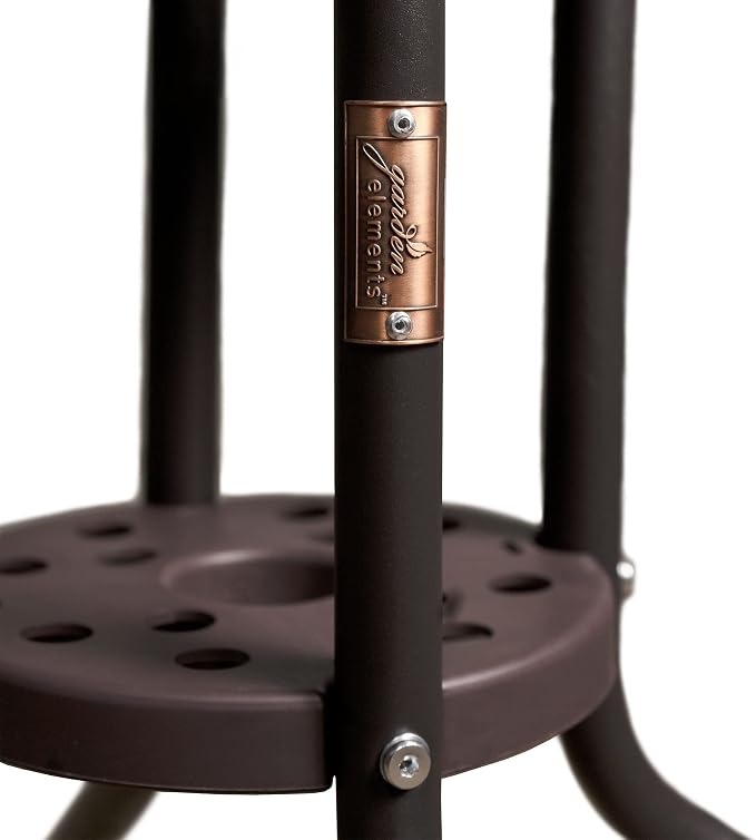 Garden Elements Outdoor Patio Furniture, Round Dining Table, Steel Base and Rim with Water-Wave Glass Top, Brown, 31.5"
