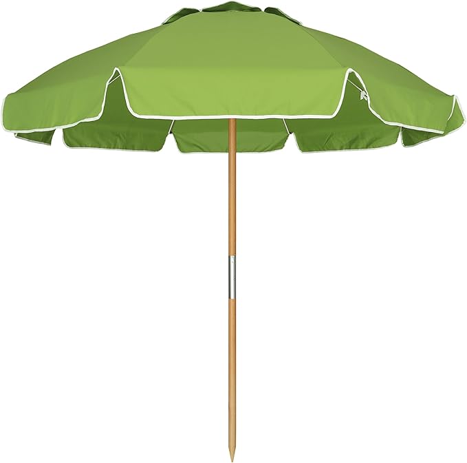 AMMSUN 7.5ft Heavy Duty High Wind Beach Umbrella Commercial Grade with Air Vent Ash Wood Pole & Carry Bag UPF 50+ Sun Protection for Patio Garden Pool Backyard Olive Green