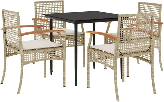 5 Piece Patio Dining Set with Cushions, Outdoor Sofa Sets Sectional Sofa Front Porch Furniture Outdoor Lounge Sets for Exhibition Garden Poolside Piazza Beige Poly Rattan