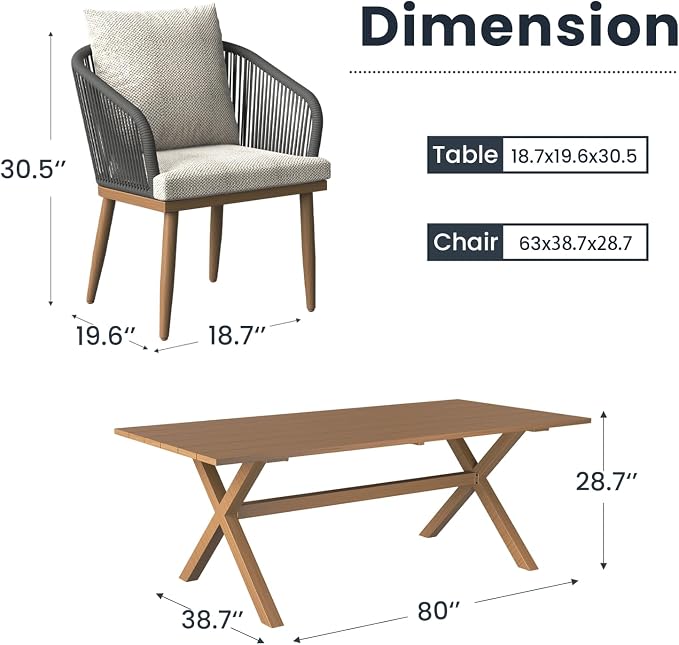 9-Piece Patio Dining Table Sets, Woven Wicker Dining Set with Rectangular Aluminum Table and Dining Chairs Modern Outdoor Dining Furniture Set for Outdoors and Indoors