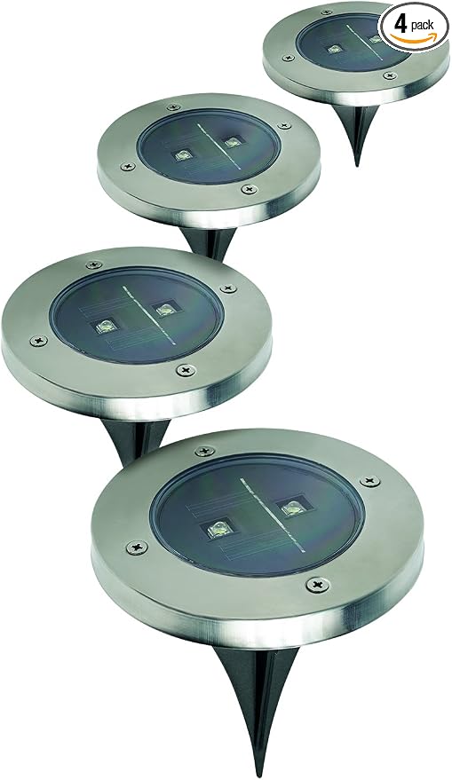 IdeaWorks All Weather Resistant, Rust Resistant, Stainless Steel In Ground Solar Stake Pathway and Garden Bed LED Lights, Pack of 4