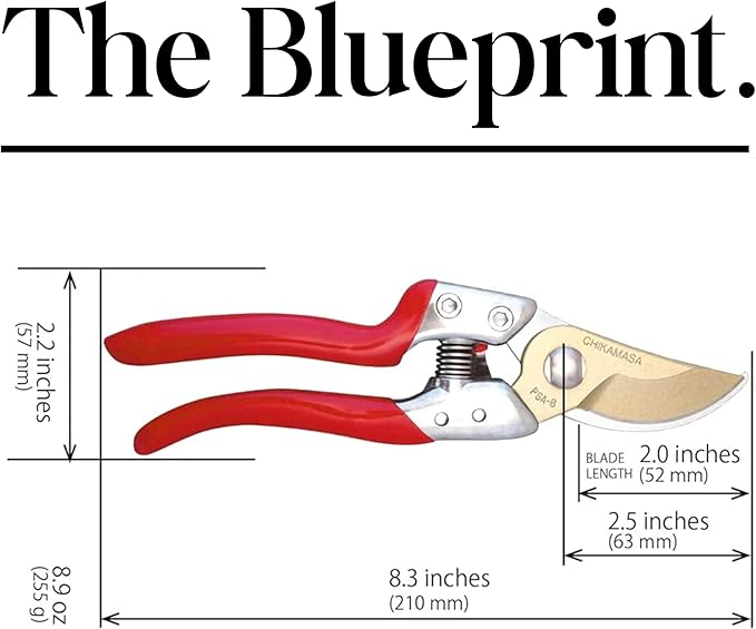 CHIKAMASA PSA-G8 Professional Sharp Pruning Shears with a Die-Cast Aluminum Handle. Fluorine coated blades, Perfect for Tree Trimming, Hand Pruning, Flower Cutting, and All Gardening Needs.