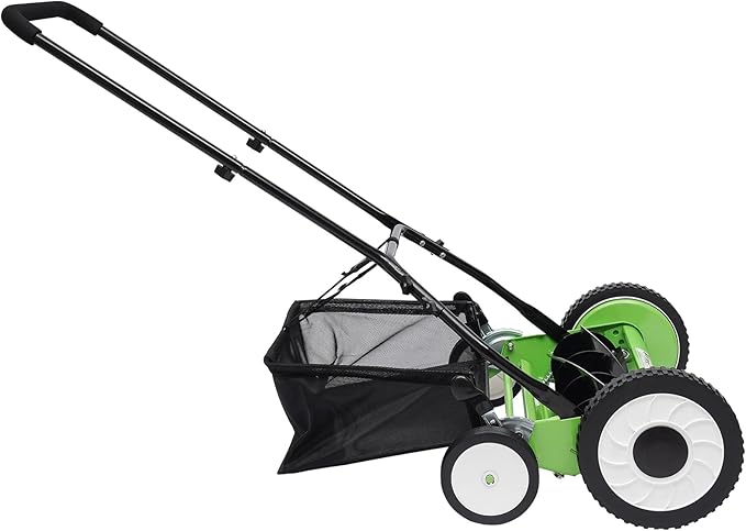 Eco-Friendly 16-Inch Lawn Mower, Manual Push Reel Mower, 5-Blade High-Capacity Grass Catcher Wheel Mower with Adjustable Cutting Height, Perfect for Sustainable Gardening