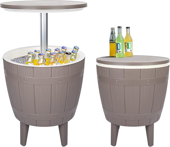 Vipush Outdoor Cooler Table - 10 Gal Adjustable Height Patio Furniture with Cool Bar for Party, Beer, Wine, Beverage - Pool Deck and Garden Decor