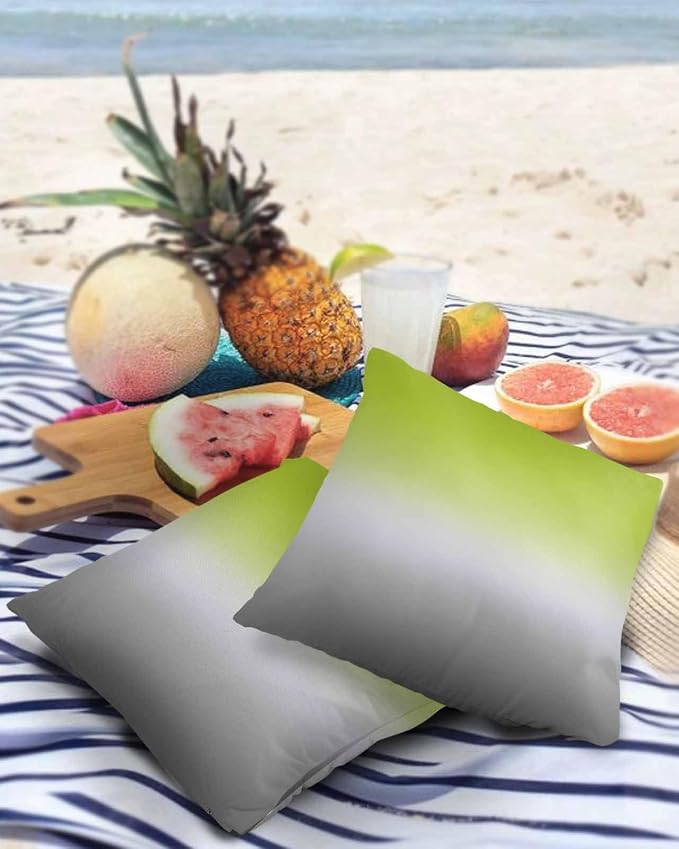 Outdoor Waterproof Throw Pillow Covers Set of 2 Ombre Green Pillowcases 24x24 Inches Green Grey Patio Decorative Pillows Cushion Case Patio Pillows for Couch Bed Chair Garden