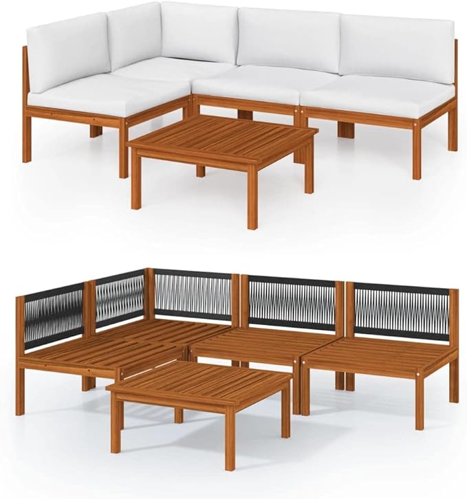 Patio Lounge Set with Cushions,Outdoor Patio Furniture,Outdoor Chat Conversation Set,for Patio,Backyard,Garden,Outdoor,5 Piece Cream Solid Acacia Wood