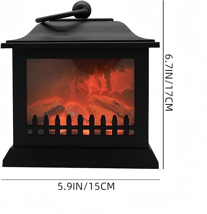 Simulated LED Fireplace Lantern USB & Battery Powered Flameless Light with Simulation Flame Table Decorative Lamp Mini Fireplace Ornament for Cozy Home Decor Free Standing Electric Log Burner