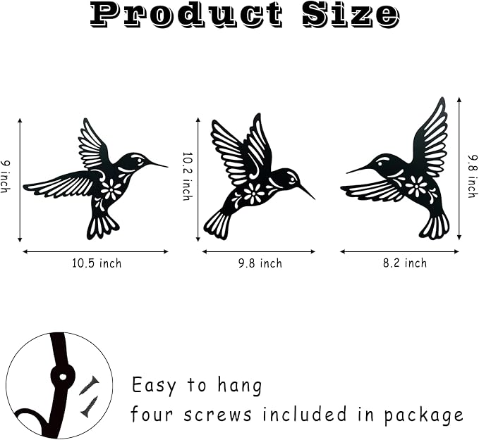 Metal Bird Wall Art Decor- Hummingbird Wall Art Silhouette Outdoor Wall Decor Art for Your Patio, Garden, and Home Metal Art Decor, Indoor and Outdoor Hanging