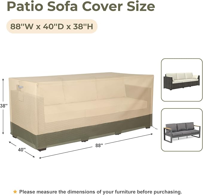 BPS Patio Sofa Cover, Waterproof 600D Oxford Outdoor Couch Cover with Attached Storage Bag and Reflective Handles for Patio 3-Seater Loveseat and Bench, 88''W x 40''D x 38''H