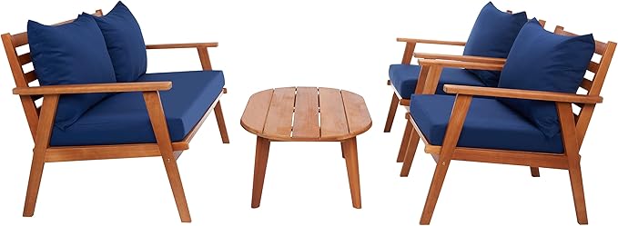SAFAVIEH PAT7050A Collection Deacon Natural and Beige 4-Piece Outdoor Patio Set