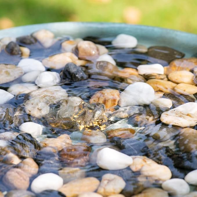 19x19x26 Contemporary Cement Water Fountain, Outdoor Bird Feeder, Bath Fountain, Antique Blue Water Feature with Light for Garden, Lawn, Deck Patio
