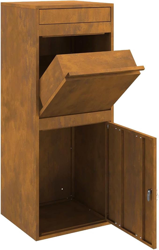 Weathering Steel Parcel Drop Box, Large Secure Mailbox for Porch, Lockable Weatherproof Delivery Box for Packages, 40.55in Tall Outdoor Delivery Storage